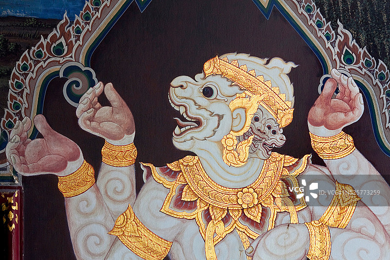 泰国曼谷玉佛寺的古老壁画图片素材