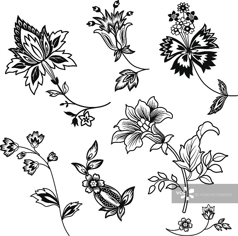 花枝黑色轮廓合集图片素材