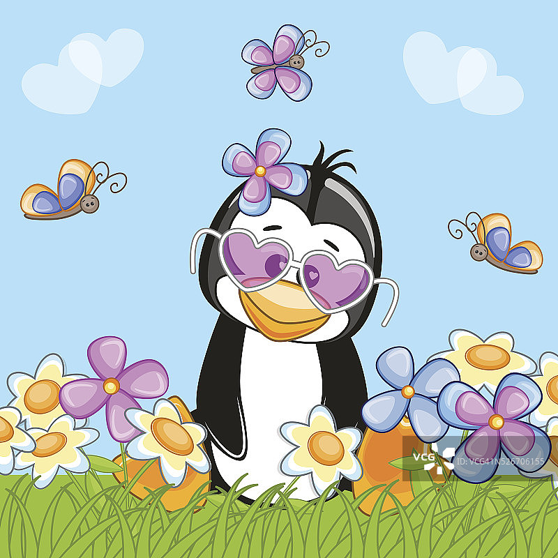 手捧鲜花的企鹅图片素材