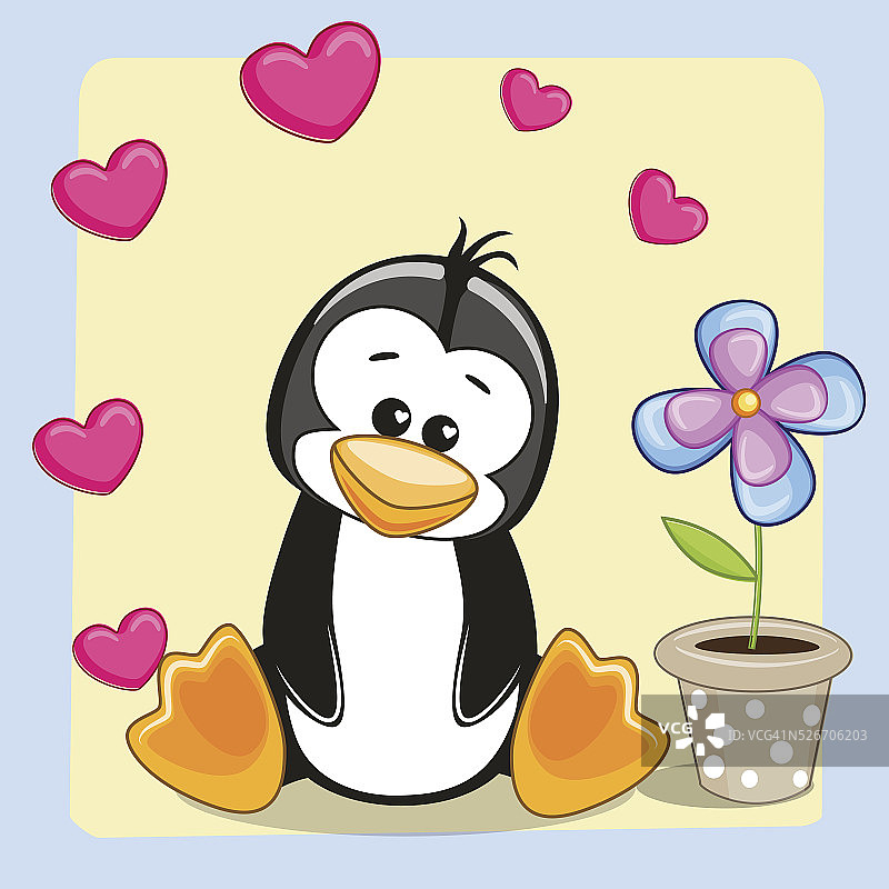 拿着心和花的企鹅图片素材