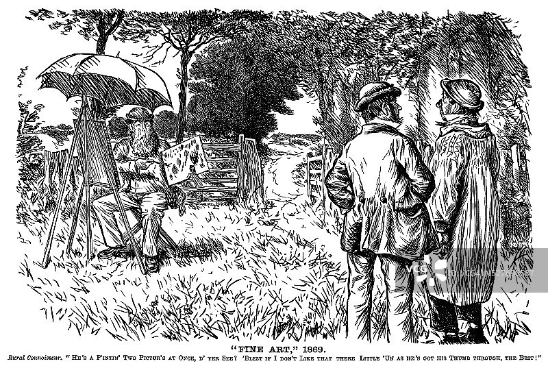 维多利亚时代的艺术家与两位“评论家”图片素材