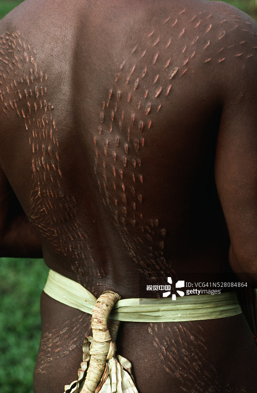 部落男子背部的成人礼疤痕图片素材