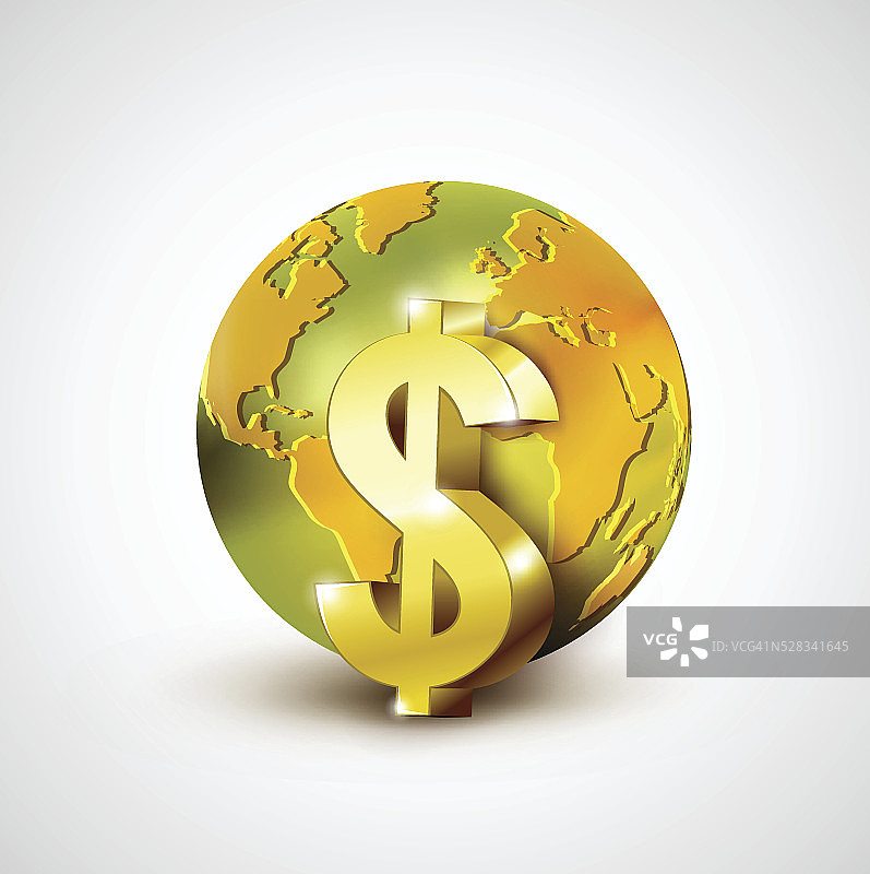 3D金色地球与美元货币的世界经济概念图片素材