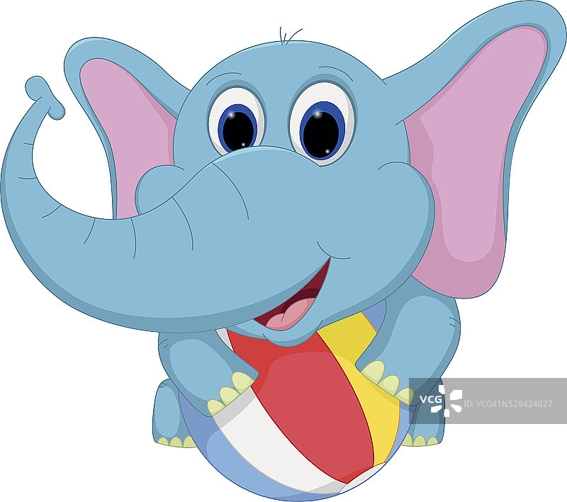 快乐的大象卡通玩球图片素材