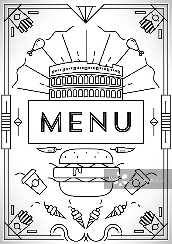 带线性图标的时尚快餐菜单设计图片素材