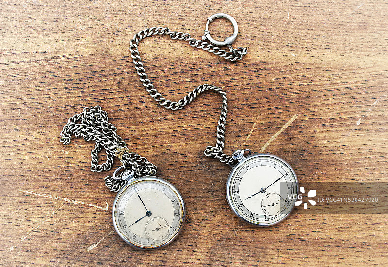 木质背景上的旧怀表图片素材