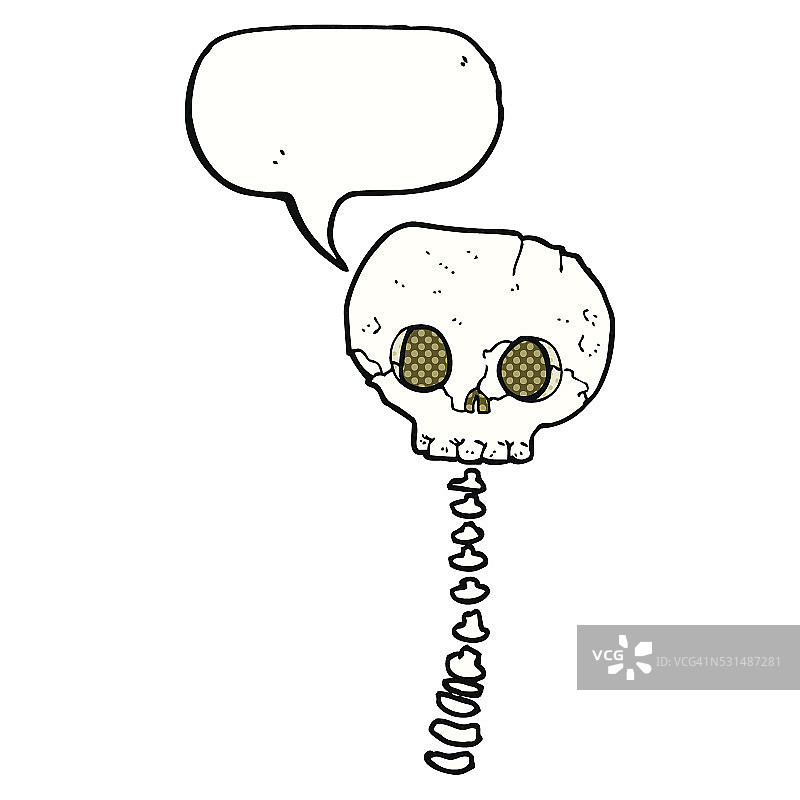 卡通恐怖骷髅和脊椎与对话气泡图片素材