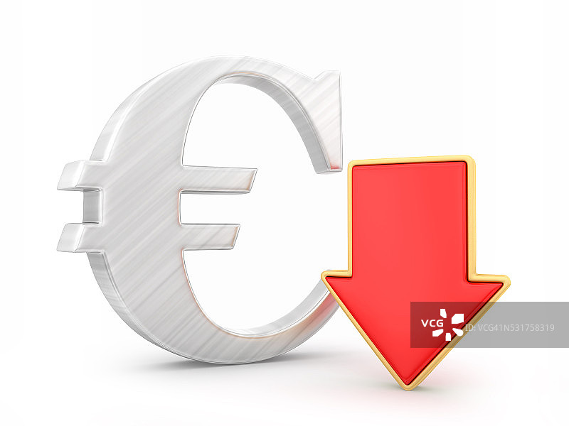 带有向下箭头的欧元图片素材