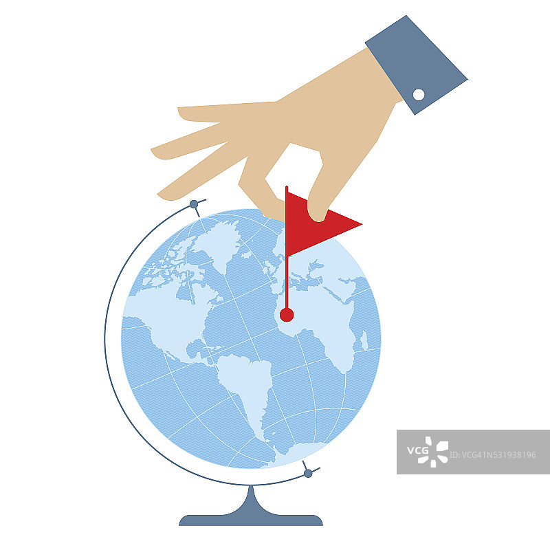 手持旗帜标记的地球仪扁平插画图片素材