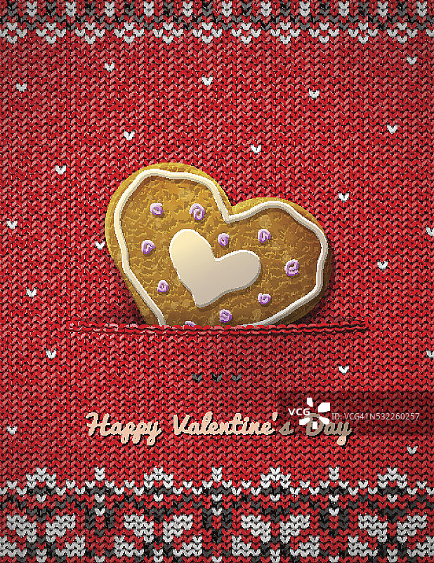 针织背景上的心形饼干图片素材