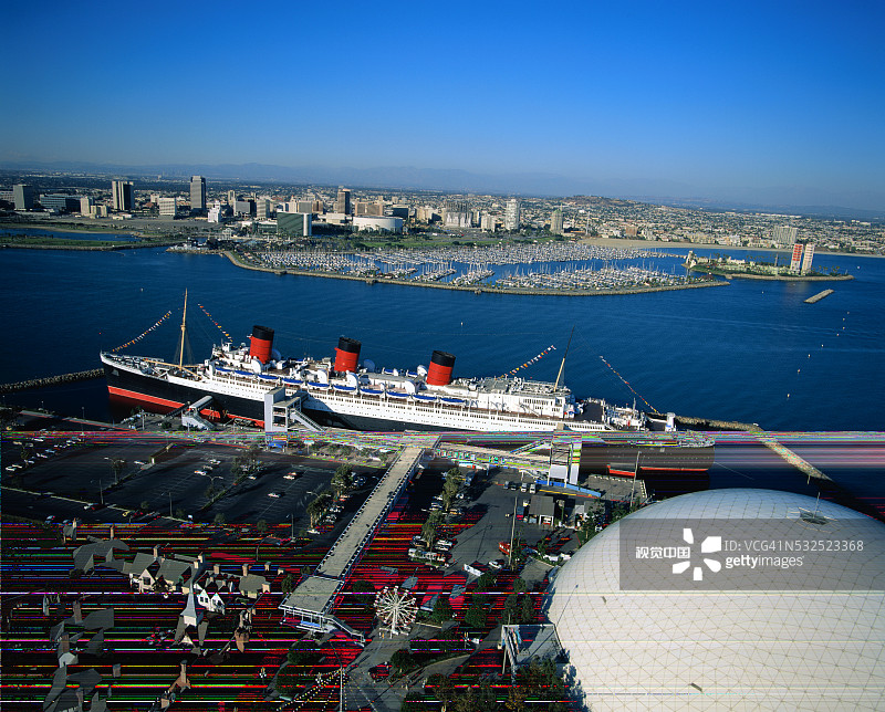 长滩玛丽皇后号的鸟瞰图图片素材