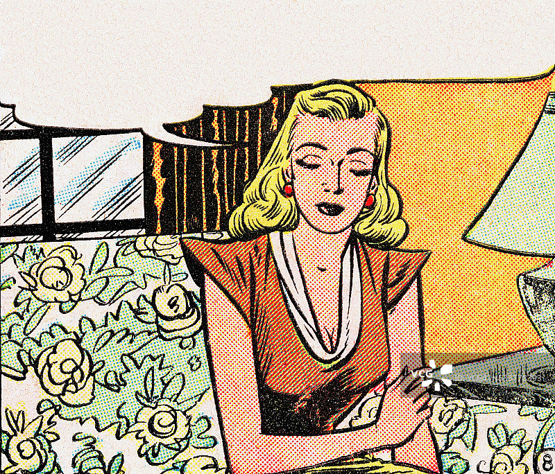 带有思想泡沫的悲伤女人图片素材