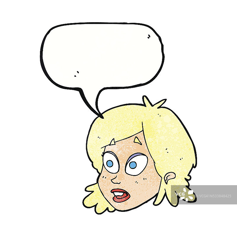 带有惊讶表情和对话气泡的卡通女人脸图片素材