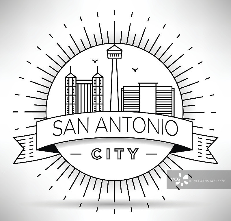 带有排版设计的圣安东尼奥城市线性天际线图片素材