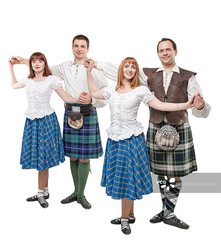 两对跳苏格兰舞的舞者图片素材