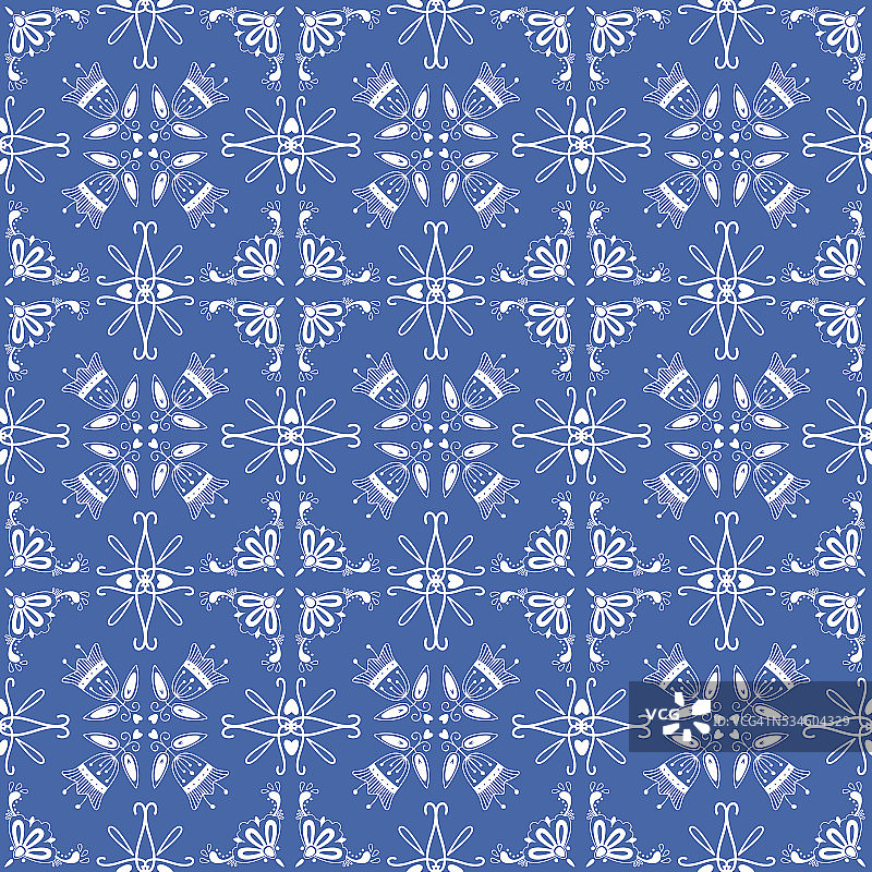 带有荷兰装饰的无缝图案（代尔夫特蓝风格）图片素材