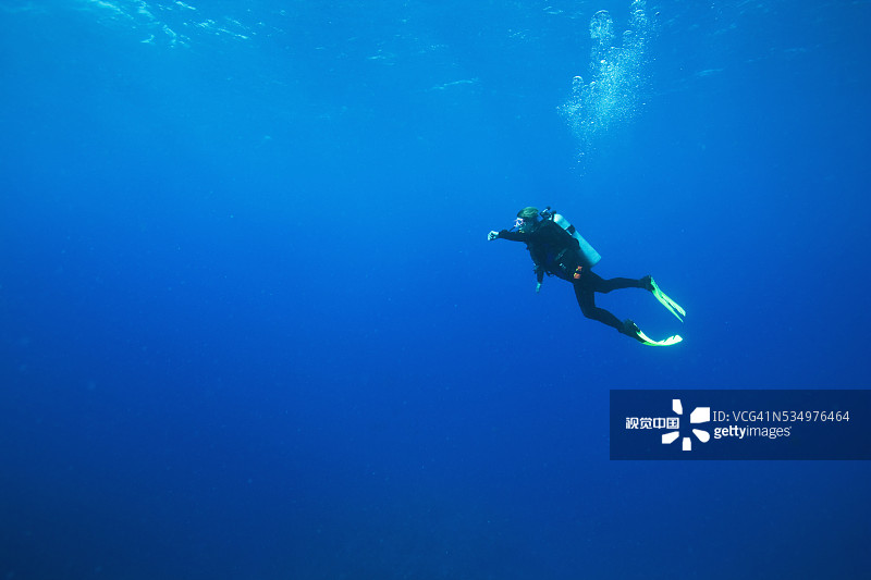 在海中游泳的潜水员图片素材