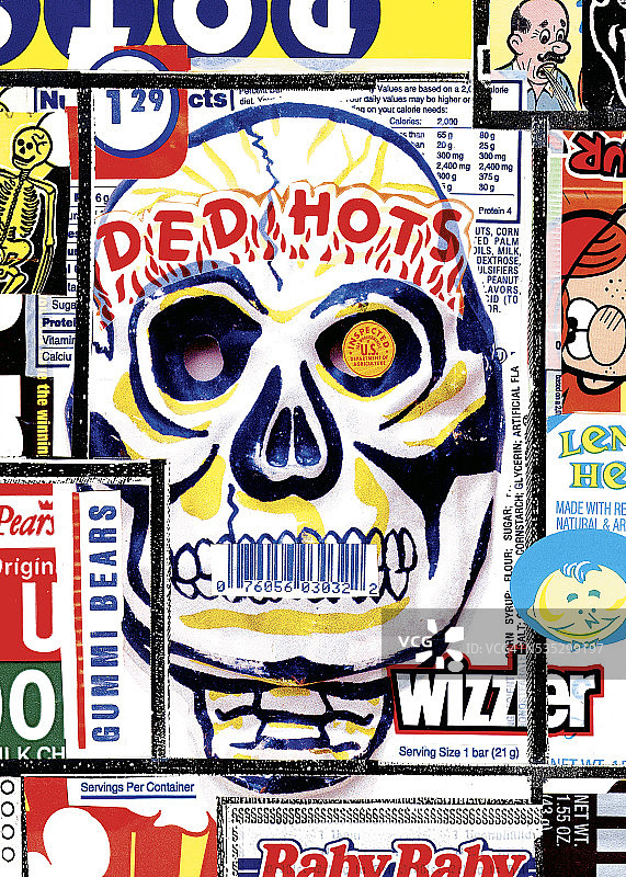 糖果包装纸和骷髅拼贴图片素材