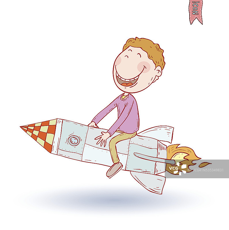 太空男孩手绘矢量插画图片素材