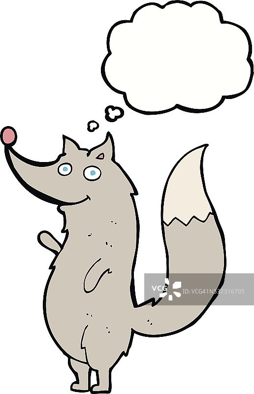 卡通挥手狼与想法泡泡图片素材