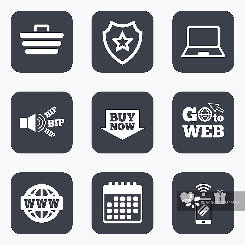 在线购物图标。笔记本电脑，购物车，购买。图片素材