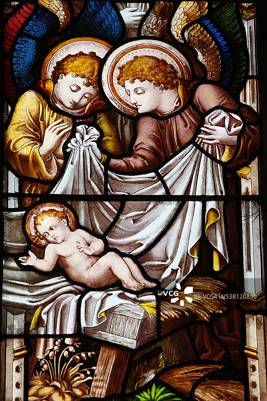 耶稣诞生彩色玻璃窗细节图片素材