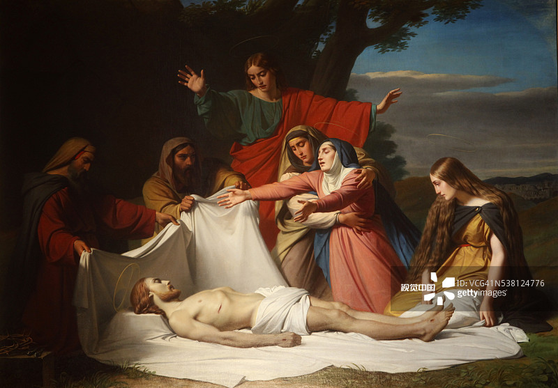 法国巴黎圣洛克教堂：耶稣被卸下十字架图片素材