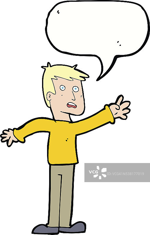 卡通焦虑男子与语音气泡图片素材