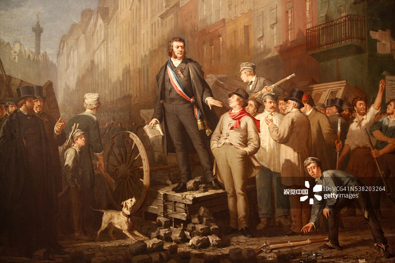 描绘场景：阿方斯·博丹在圣安托万郊区的路障上（1851年12月3日）图片素材