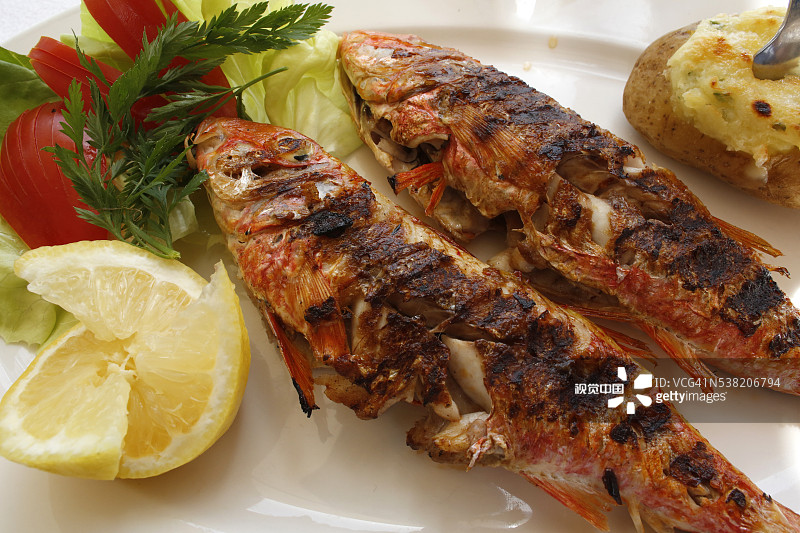 在西迪布赛义德餐厅供应的鲻鱼图片素材