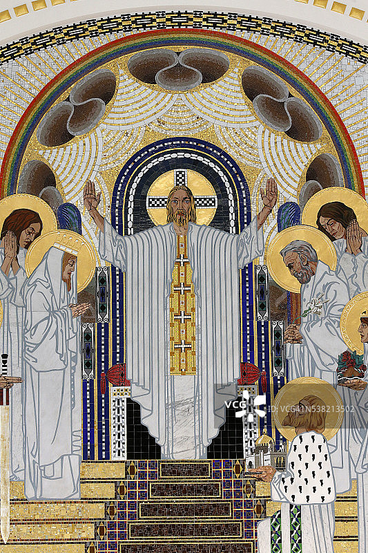 耶稣基督：天堂之家，雷米吉乌斯·盖林创作的马赛克（1878-1974），阿姆施泰因霍夫教堂（利奥波德教堂）图片素材