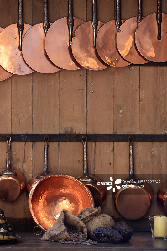 厨房：铜锅，沃勒维孔特城堡图片素材