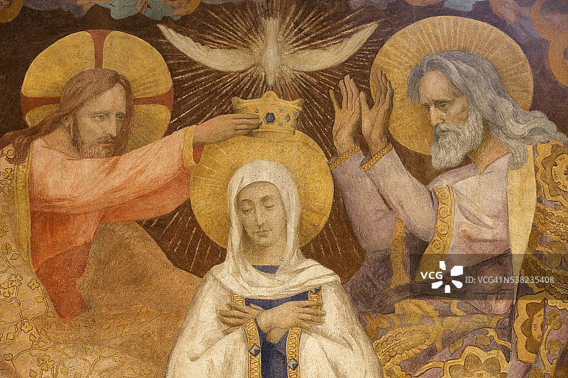 楠泰尔圣热内维耶夫大教堂的湿壁画：玛丽的加冕礼图片素材