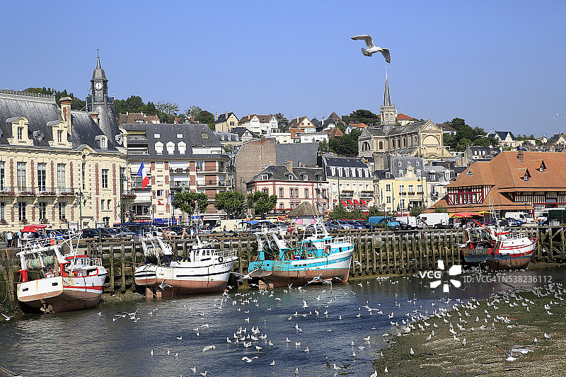 特鲁维尔滨海港口的退潮景象图片素材