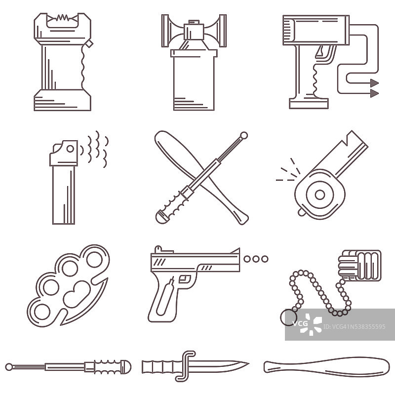 用于自卫的黑色线条矢量图标图片素材