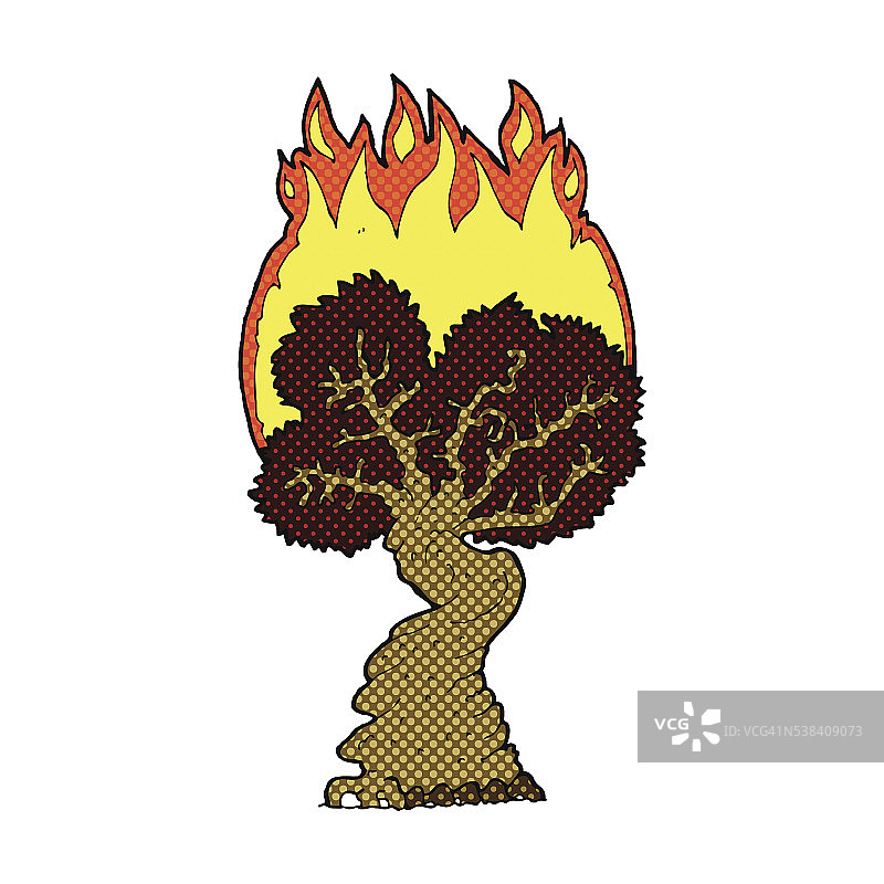 卡通漫画燃烧的树木图片素材