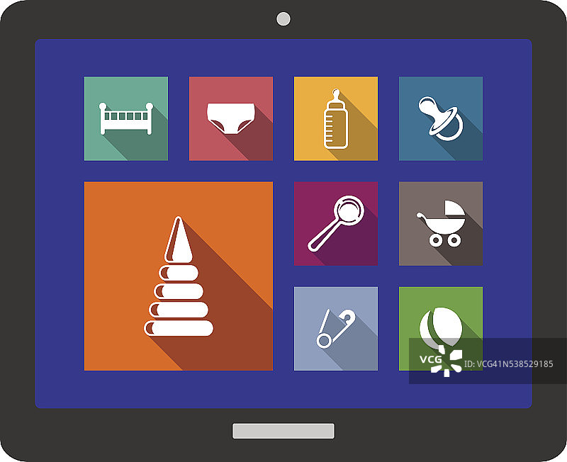 平板电脑上的扁平风格婴儿图标合集图片素材