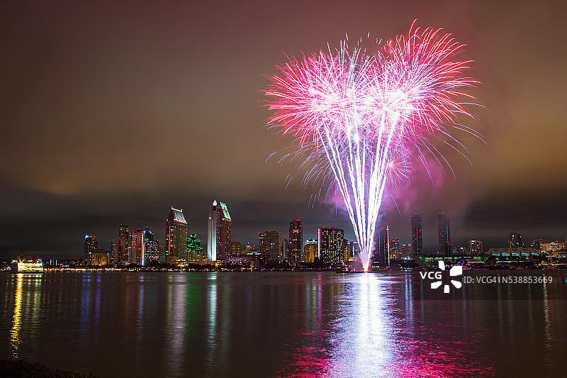 圣地亚哥上空的7月4日烟花图片素材