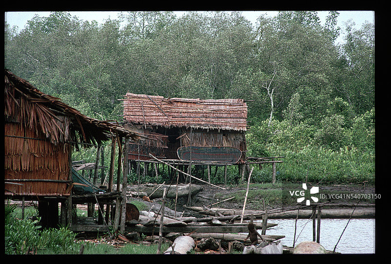 新几内亚阿斯马特村的棚屋图片素材
