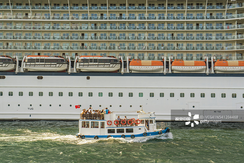 在托普哈内卡拉科伊海运码头的巡游船图片素材