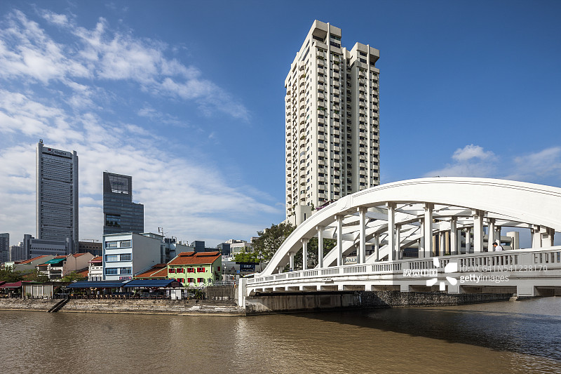 新加坡河和埃尔金桥图片素材