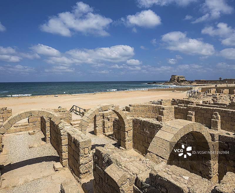 凯撒利亚港国家公园遗址和十字军城堡图片素材