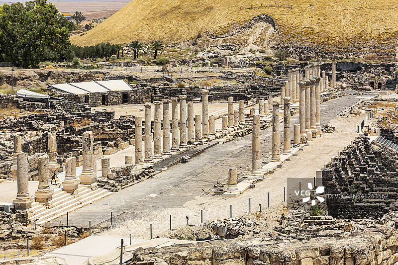贝特沙安国家公园（西底波利斯），帕拉第奥斯街（卡多）和遗址图片素材