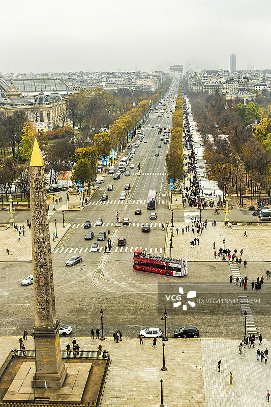 从摩天轮俯瞰协和广场香榭丽舍大街与凯旋门图片素材