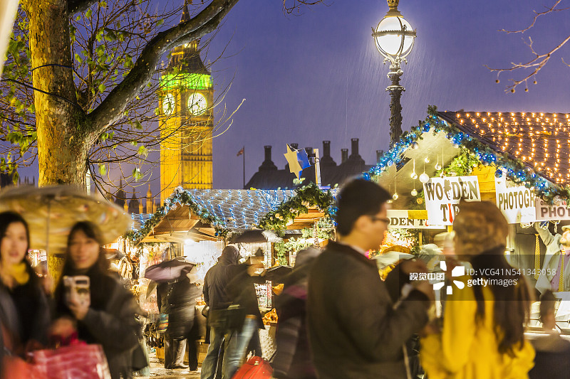 南岸中心圣诞市场，背景是大本钟图片素材