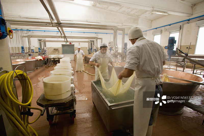 在奶酪工厂工作的男人们图片素材
