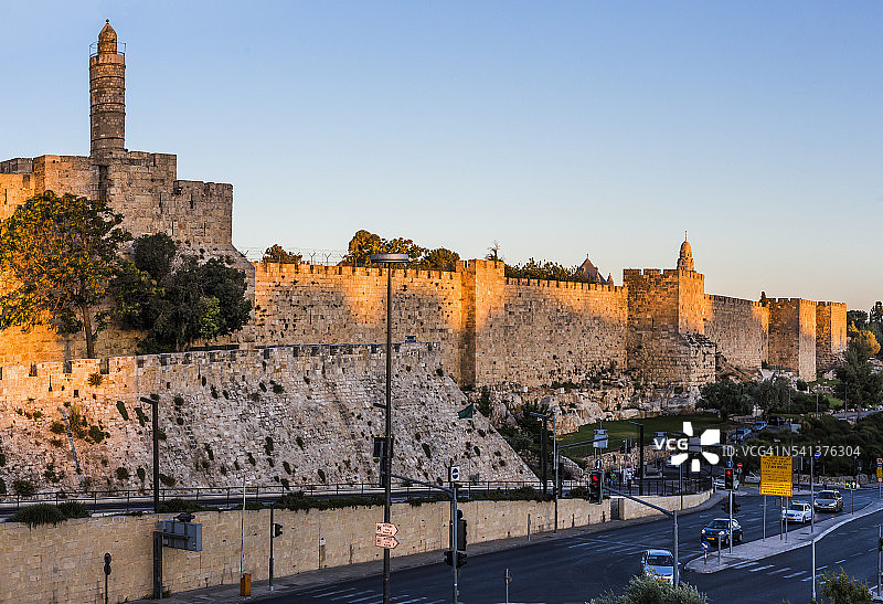 老城区大卫塔（耶路撒冷城堡）与城墙图片素材