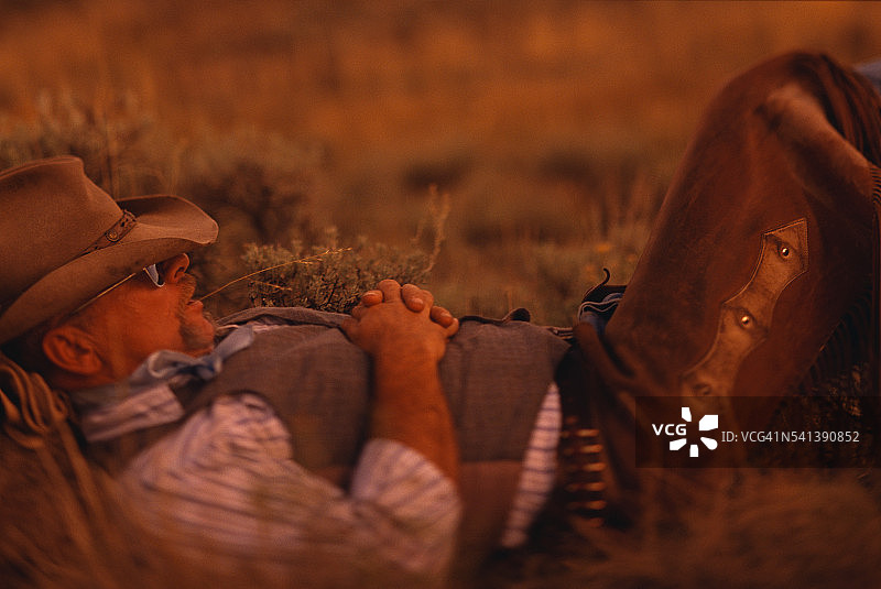 在田野里放松的牛仔图片素材