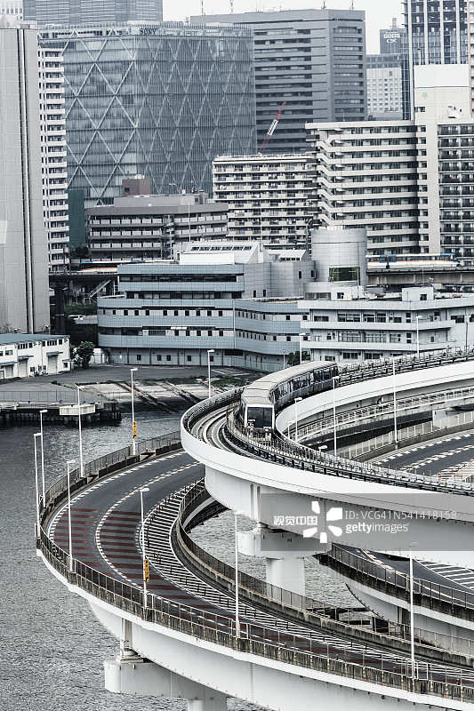 从彩虹大桥看到的东京单轨电车东京湾景色图片素材