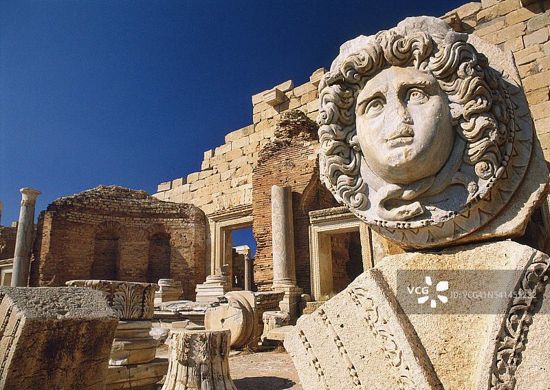 Leptis Magna 考古遗址的梅杜莎头像图片素材